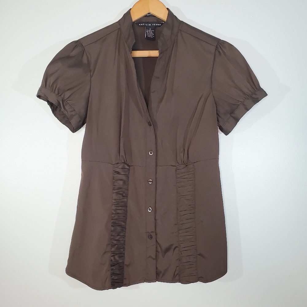 Antilia Femme Brown Short Sleeve Blouse M